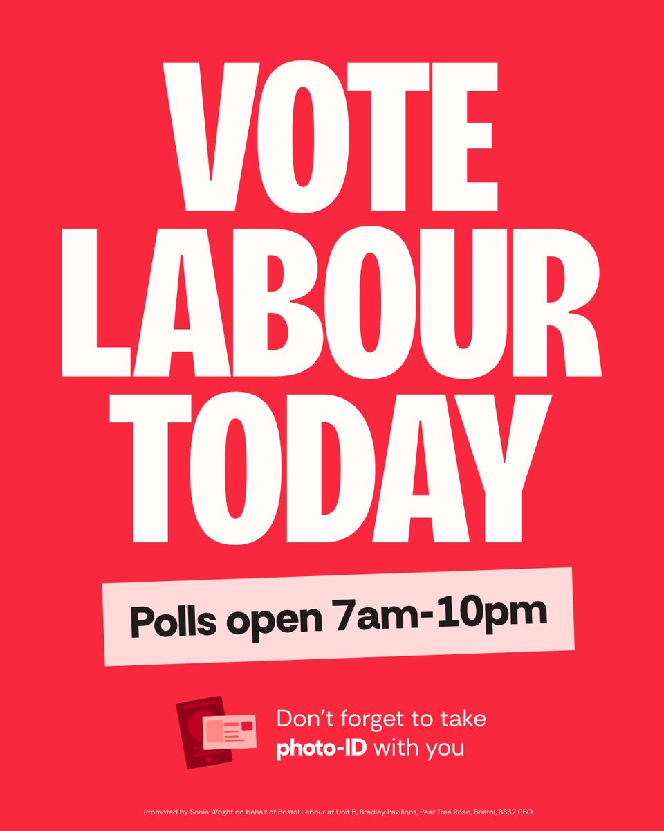 🚨 It's polling day! 🕙 You have until 10pm to vote 🪪 Remember to bring photo ID 🌹 Use all your votes for Labour Find your polling station: iwillvote.org.uk