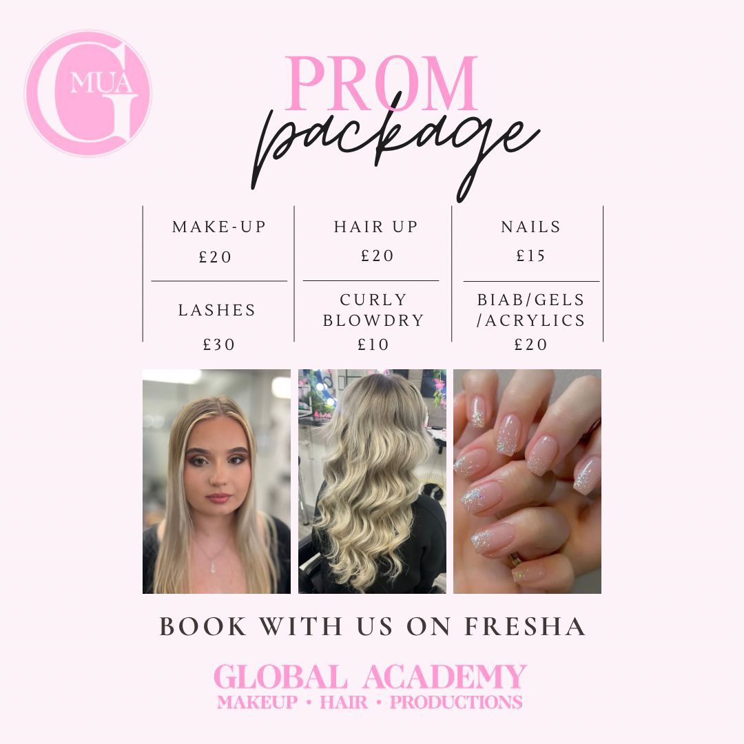 ✨ Get ready to steal the spotlight at prom with our exclusive glam package from Global Makeup Academy!
Let us make your night unforgettable with flawless makeup that matches your style.
Book your appointment now with Fresha!💄 #PromReady #GlamSquad'