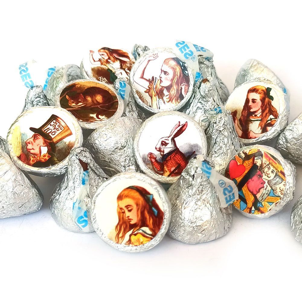 Alice in Wonderland Sticker Labels for Hershey's Kisses Chocolates #bmecountdown buff.ly/44gVdQD