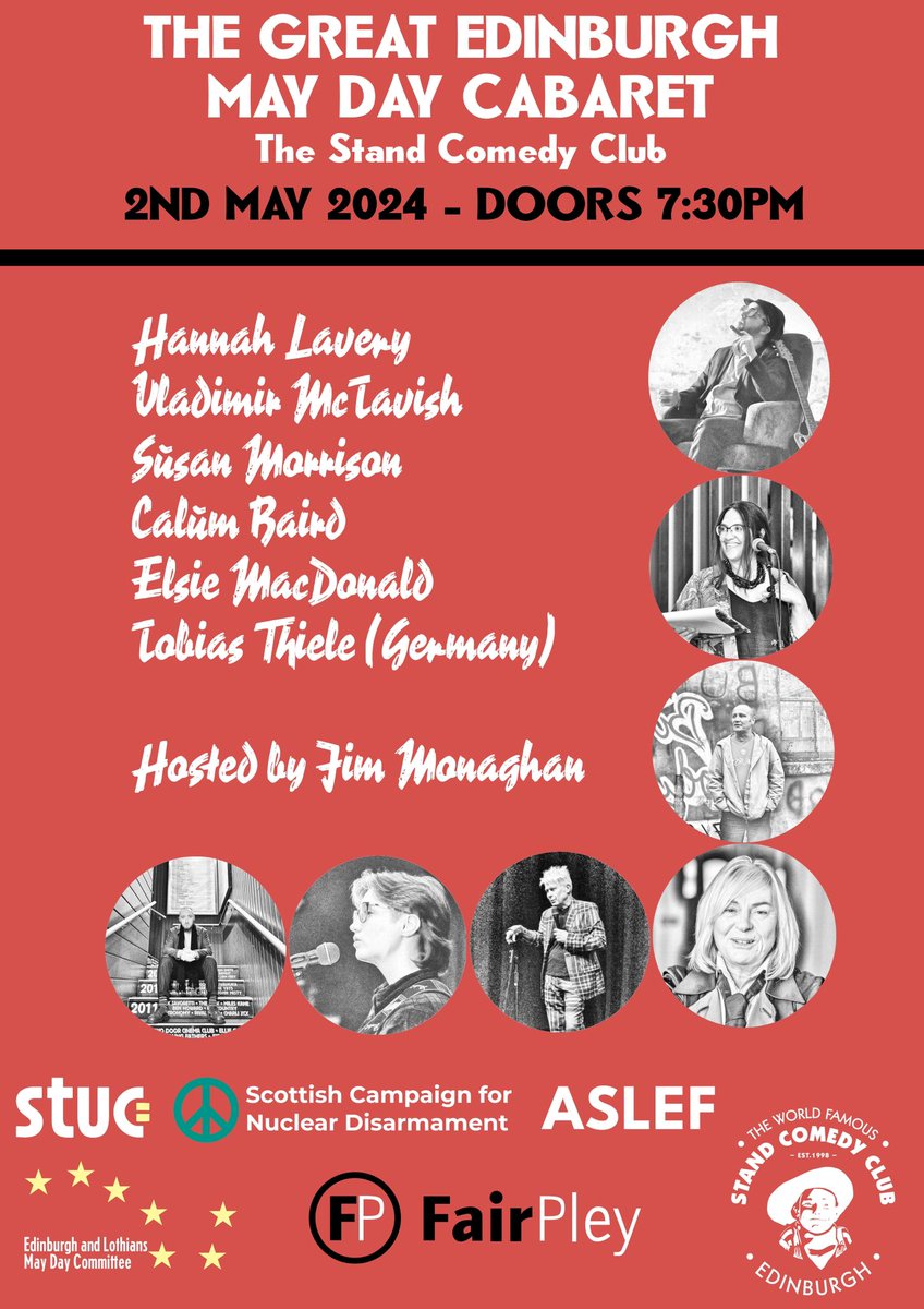 I will be compering this fantastic line-up at @StandComedyClub tonight for International Workers Day. There will be tickets available on the door.