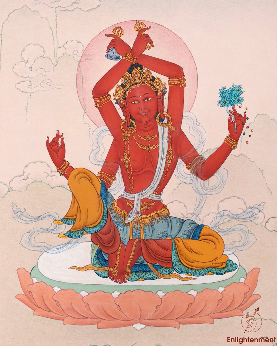 Varada Tara: Red radiance, seated on lotus, bestowing abundance. 🌺 

SKU: 21154 

#enlightenmentthangka #VaradaTara #Abundance #TaraTradition