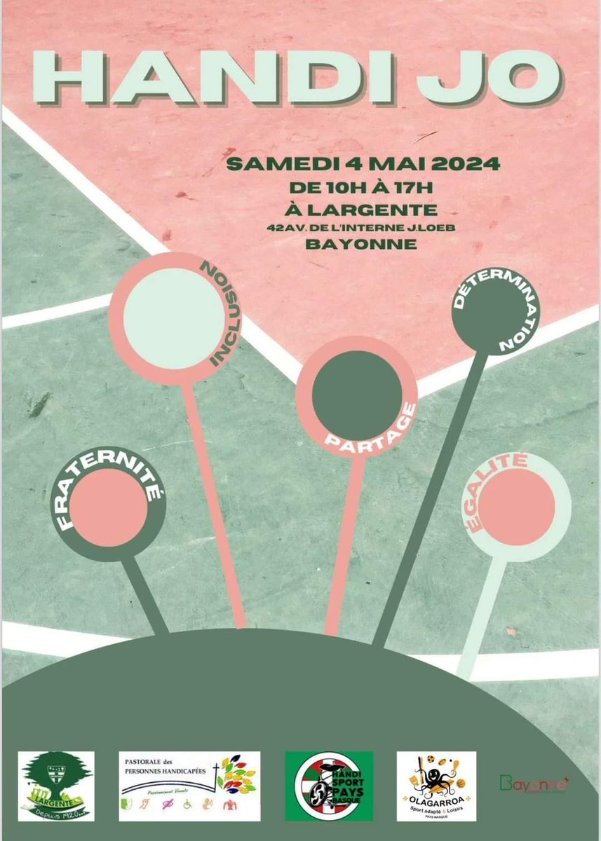 🗓 Sport &amp; handicap | Samedi prochain, 4 mai, de 10h à 17h, l'Ensemble scolaire Largenté accueille "Handi Jo" une journée ouverte à tou(te)s autour du handisport.
▪︎ Au programme, notamment : 
- des initiations sportives, de 10h à 11h30 &amp; de 14h30 à 16h30,
- deux tables rondes,