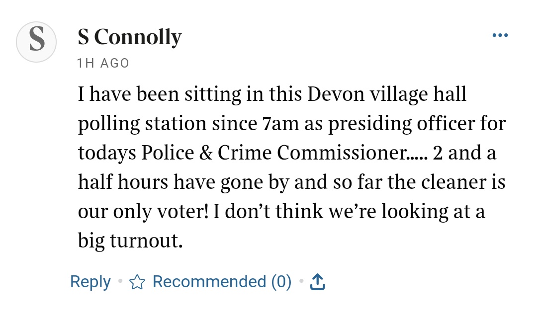The turnout for Police & Crime Commissioner elections is going to be dire. It's time to scrap this appalling waste of money. A failed experiment!