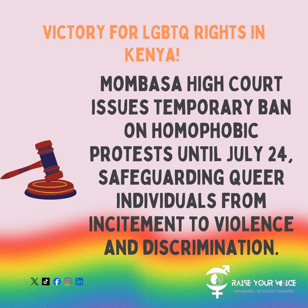 #RaiseYourVoice welcomes this ruling that serves to protect LGBTQ+ people from harm and harassment that we have witnessed arise from such unfortunate and uncalled for protests. Read more 👇 nation.africa/kenya/counties…