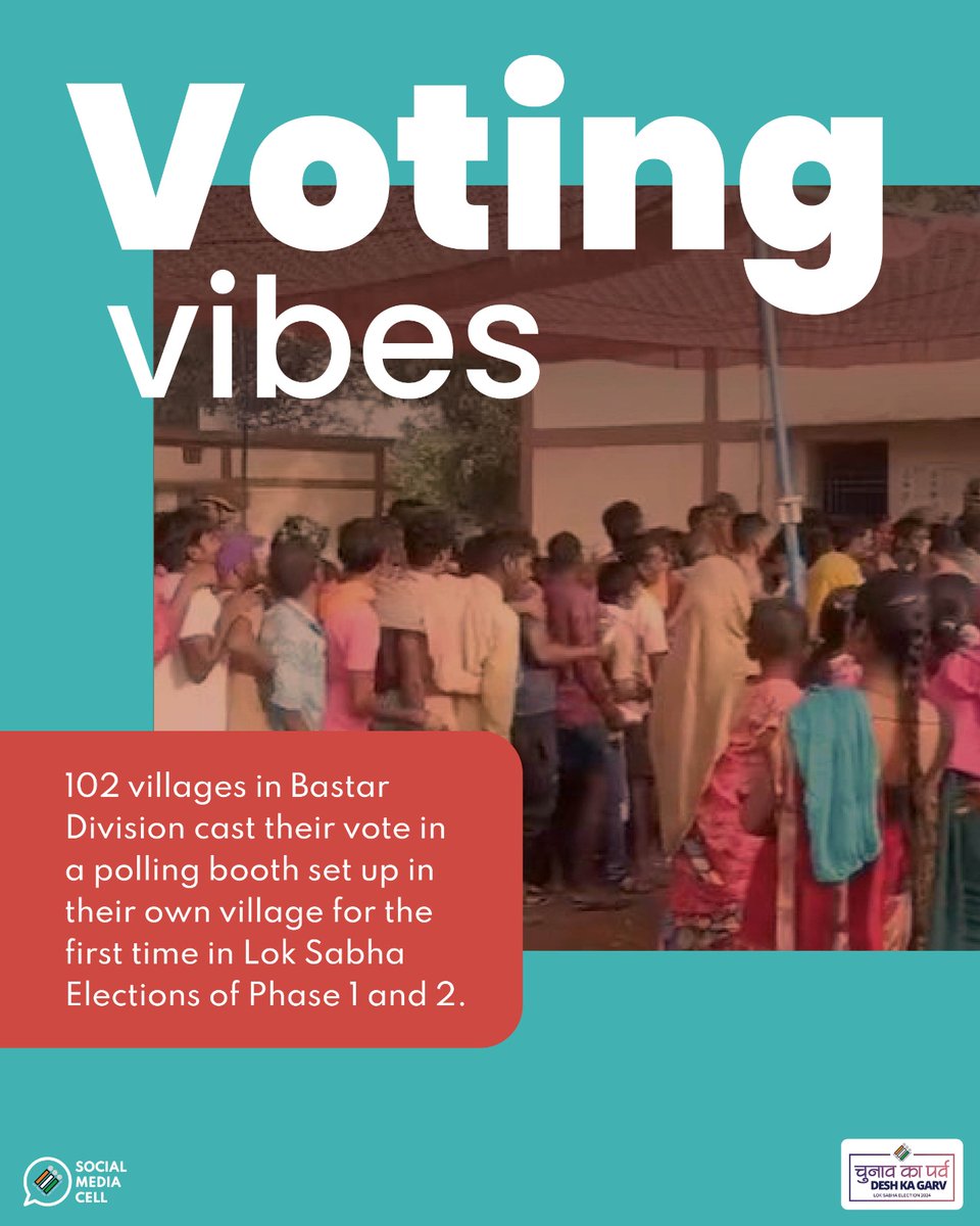 An occasion to celebrate! ✨ 102 villages in Bastar division cast their votes in their own village for the first time in #LokSabhaElections2024. #YouAreTheOne #ChunavKaParv #DeshKaGarv #ECI