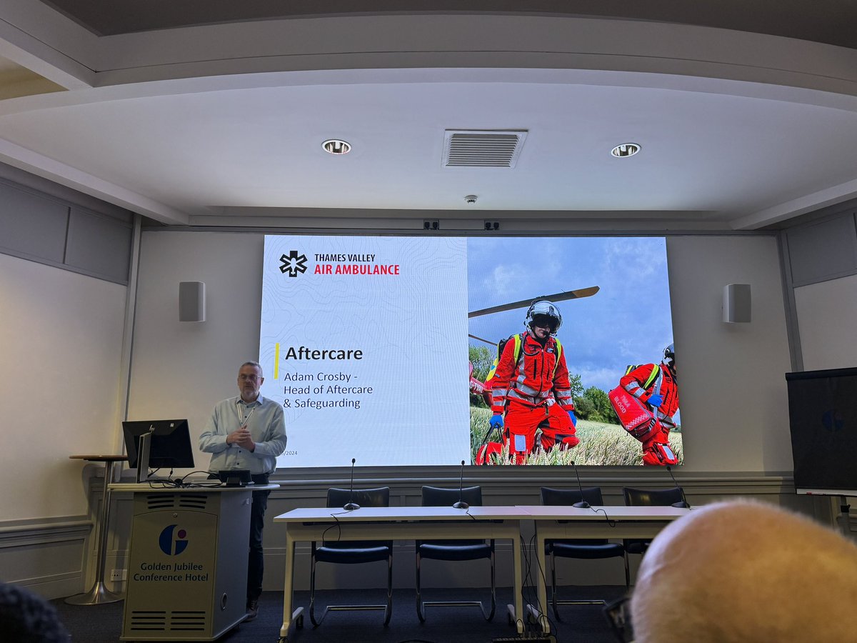 Powerful talk from Adam Crosby on the value of Aftercare for patients, their families, bystanders and crews and the exceptional program @TVAirAmb especially innovative long term follow up on not just clinical but overall condition of the patient. @_retrieval @AMPAdocs…