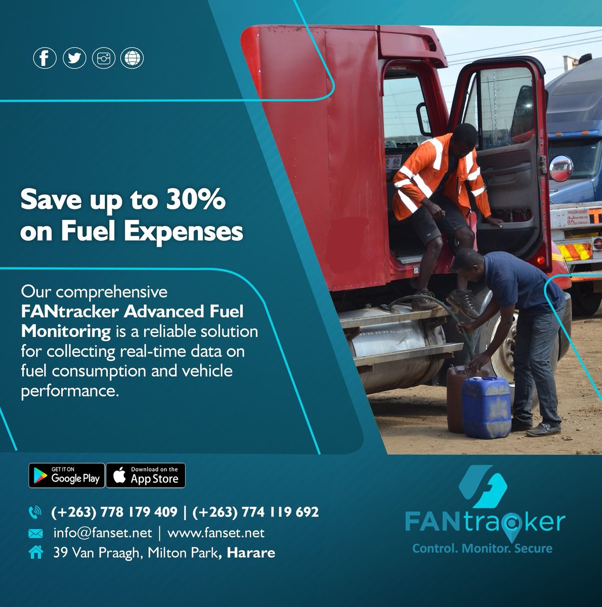 Our comprehensive fuel and vehicle monitoring solution is a reliable solution for collecting real-time data on fuel consumption and vehicle performance. Sign up for FANtracker Advanced Fuel Monitoring Solution today Contact: +263778179409/ 0774119692 #FANtracker #Fuelmonitoring