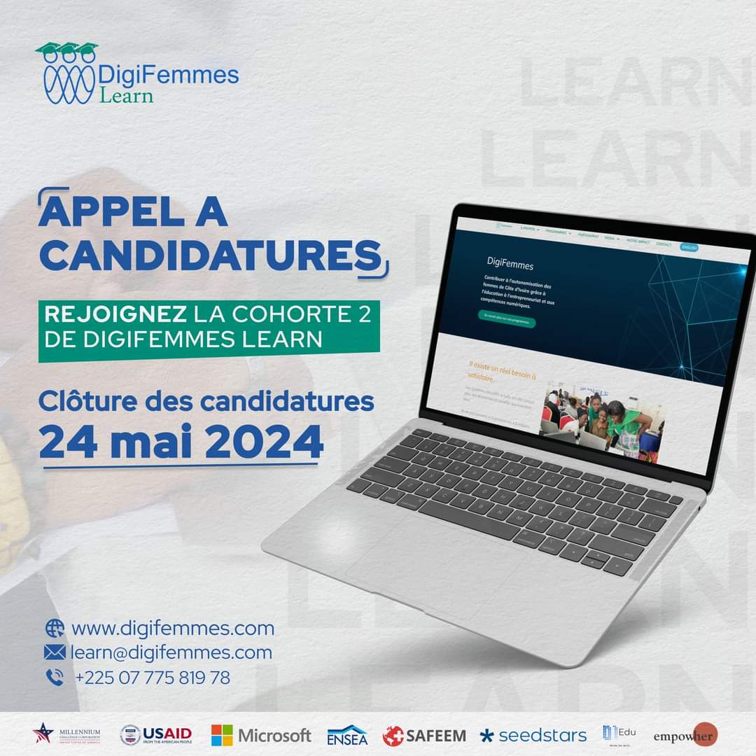 edithbrou's tweet image. 📢🇨🇮 𝐀𝐏𝐏𝐄𝐋 𝐀 𝐂𝐀𝐍𝐃𝐈𝐃𝐀𝐓𝐔𝐑𝐄𝐒 

𝑹𝒆𝒋𝒐𝒊𝒈𝒏𝒆𝒛 𝑫𝒊𝒈𝒊𝑭𝒆𝒎𝒎𝒆𝒔 𝑳𝒆𝒂𝒓𝒏 - 𝑷𝒓𝒐𝒈𝒓𝒂𝒎𝒎𝒆 𝒅𝒆 𝑭𝒐𝒓𝒎𝒂𝒕𝒊𝒐𝒏𝐬 𝒆𝒏 𝑳𝒊𝒈𝒏𝒆 𝑮𝒓𝒂𝒕𝒖𝒊𝒕 𝒑𝒐𝒖𝒓 𝒍𝒆𝒔 𝑭𝒆𝒎𝒎𝒆𝒔 🌟 

@DigiFemmes ouvre à nouveau ses portes pour la deuxième cohorte de…