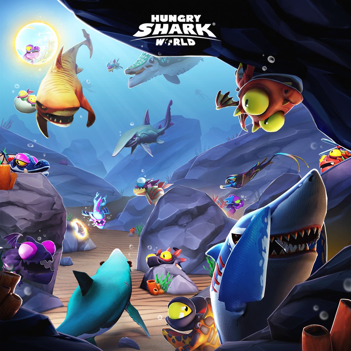 Can you find all our new baby dragons in this picture?👀 They're playing hide and seek in #HungrySharkWorld! 😍 #HSW