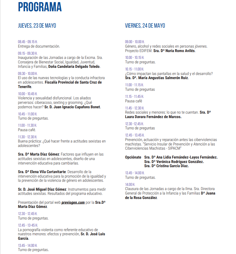 Los días 23 y 24 de mayo celebramos en Tenerife las jornadas "Menores y nuevas tecnologías" organizadas por la DG de Infancia.

📍 Salón de Actos de <a href="/PresiCan/">Presidencia GobCan</a>
🟣 Modalidad presencial (aforo limitado)/online

Ya puedes consultar el programa e inscribirte 👇🏽
bit.ly/JornadasMenore…