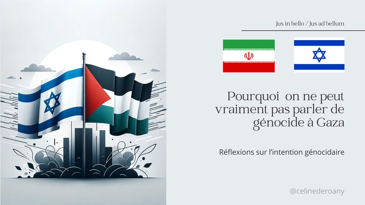 Pourquoi ne peut-on pas parler de génocide par Israël à Gaza ? En l'état actuel des connaissances, l'évoquer est, à mon avis est une utilisation malhonnête du droit international. 🧵 sur l'intention génocidaire 1/27