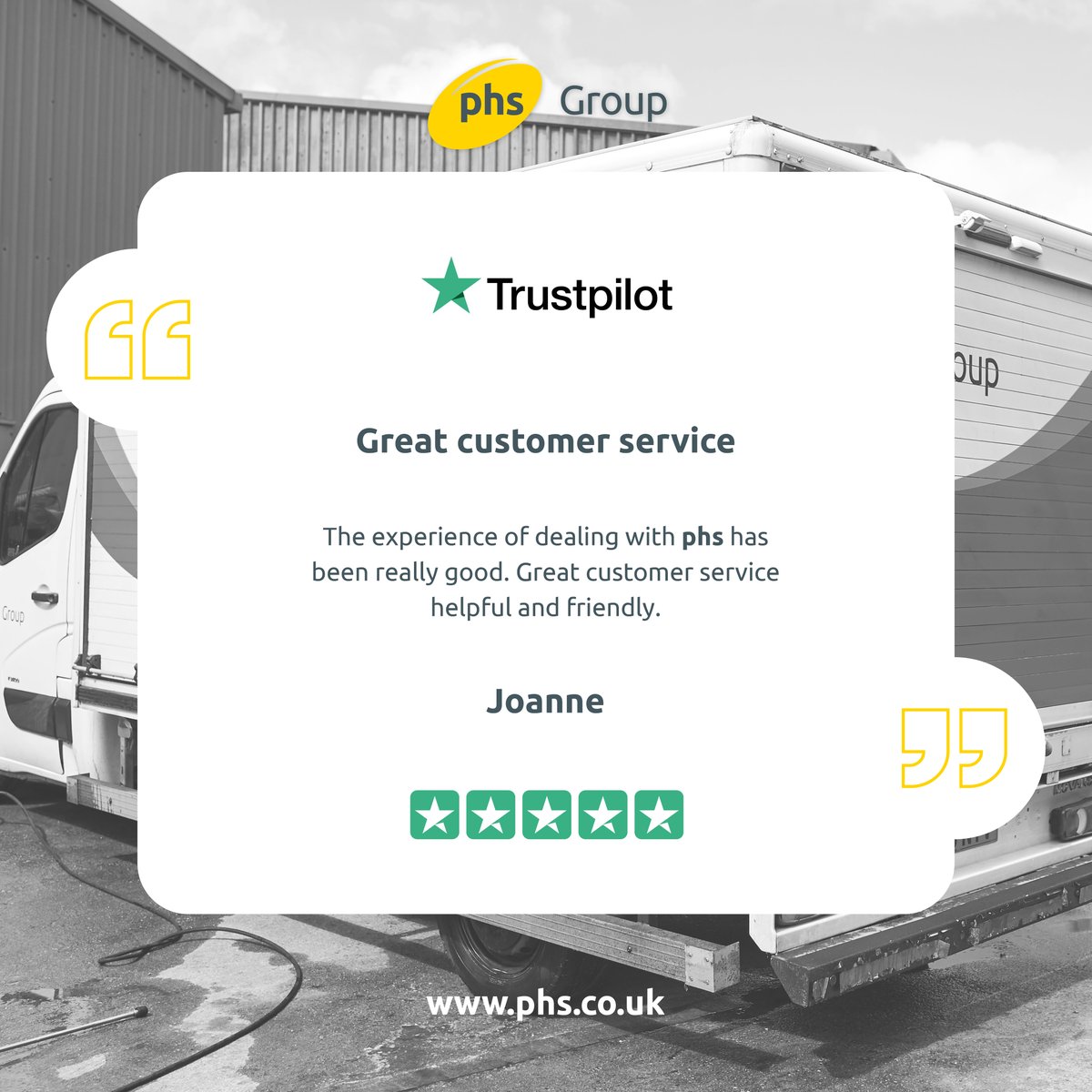 At phs, we are dedicated to exceeding expectations with our services. 

We always use feedback as an opportunity to understand how we succeed as a business and what we can do better for our customers. 

Thank you, Joanne!

#phsPurpose #Trustpilot #CustomerSatisfaction #Feedback