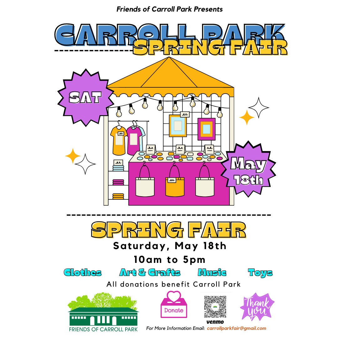 Mark your calendars, Brooklyn! 🗓️🌳⁠ Save the date for the highly anticipated Carroll Park Spring Fair on Saturday, May 18, 2024! 🌸✨ 
From 10am to 5pm 🎉✨ 

#FriendsofCarrollPark #NYCParks #Brooklyn 
#CarrollParkFallFair #Fair #Savethedate