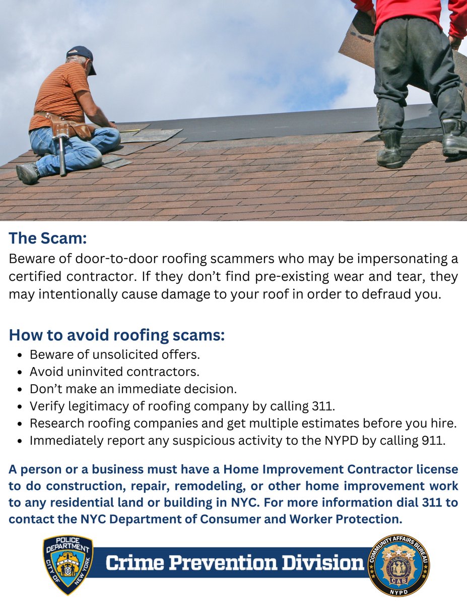 You should never feel pressured to make a decision; scammers force homeowners to make unnecessary repairs to their home. Usually the 'work' they do is poor, and the materials are cheap (and sometimes previously used). You can verify the legitimacy of the company by dialing #311.