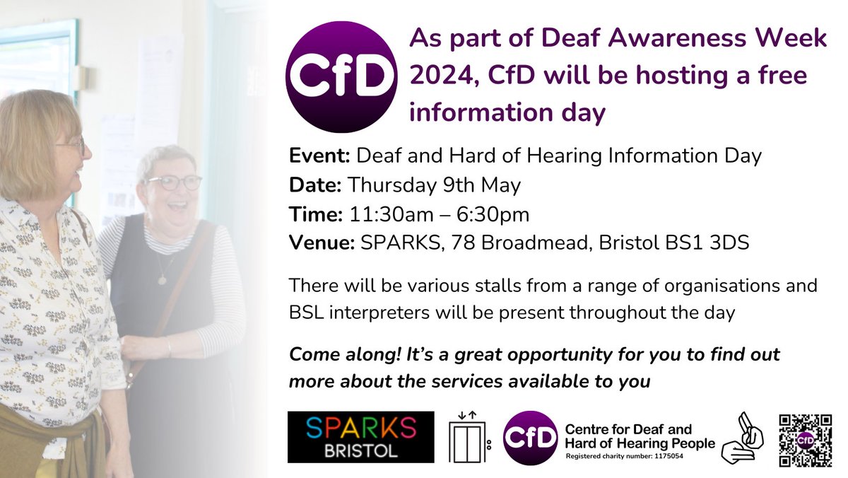 Next week is Deaf Awareness week & a week today we will be joining CfD at the Deaf Information Day with a variety of health stalls from @NorthBristolNHS @uhbwNHS & @SironaCIC 

This event is for all those who are Deaf & Hard of Hearing, hope to see you there!

@sphams 
#ExpOfCare