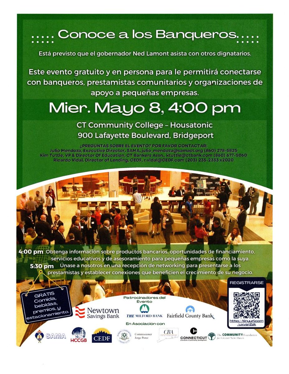 Join @smbeofbpt at Meet the Bankers event! Stop by Housatonic Community College on May 8th at 4 pm for a networking event. There will be opportunities to connect with bankers, lenders, and small businesses!