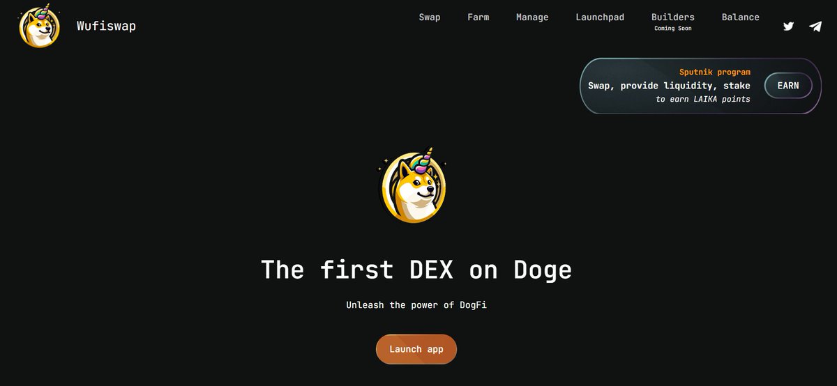 Wufiswap is the first DEX on #Doge ecosystem.

It is designed to be integrated on <a href="/Laika_Layer2/">Laïka - Doge Layer 2 🐕🌖</a>, a TOP Tier L2 on Doge. 

What will it bring:
🔸A smoother user experience
🔸Faster and cheaper transactions
🔸Enhance the development of the platform. (More easy to dev on a EVM
