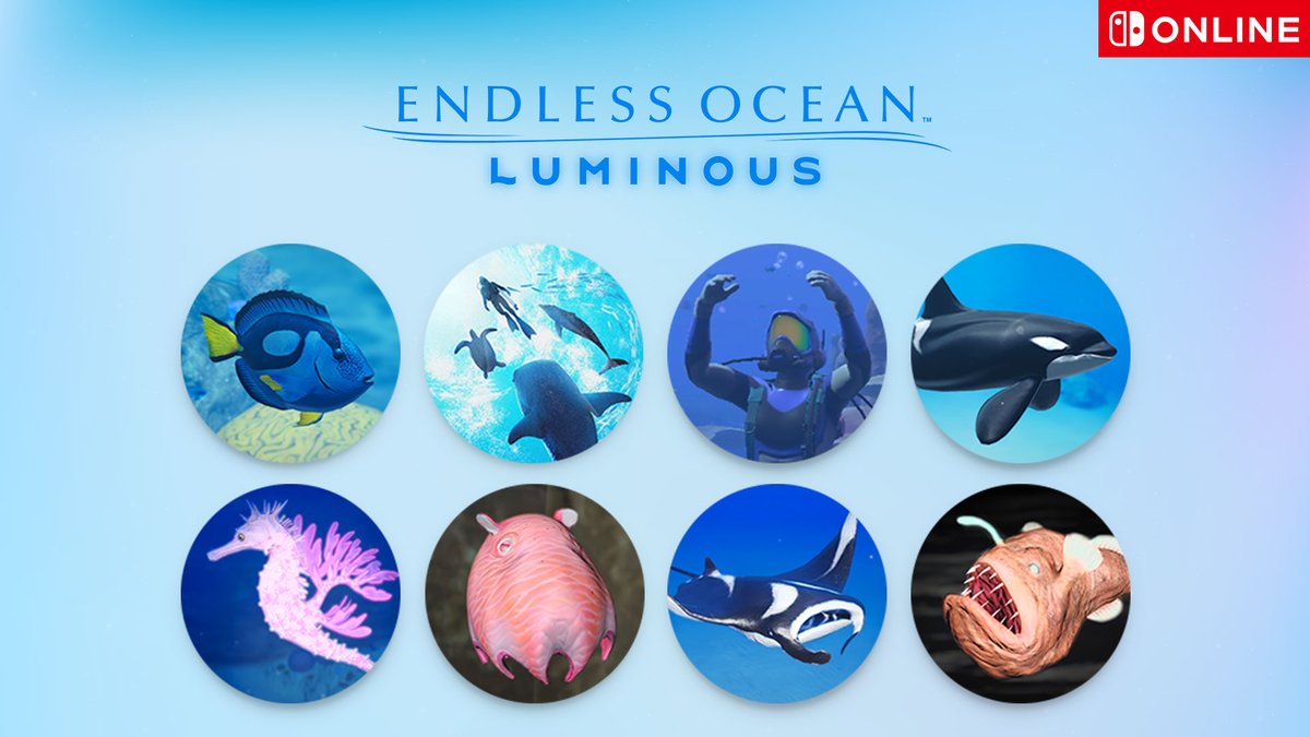 To celebrate the game's launch, #NintendoSwitchOnline members can claim an assortment of #EndlessOceanLuminous user icons until 30/05. Icons will be refreshed each week! Visit the Nintendo Switch Online app on your console for more info.