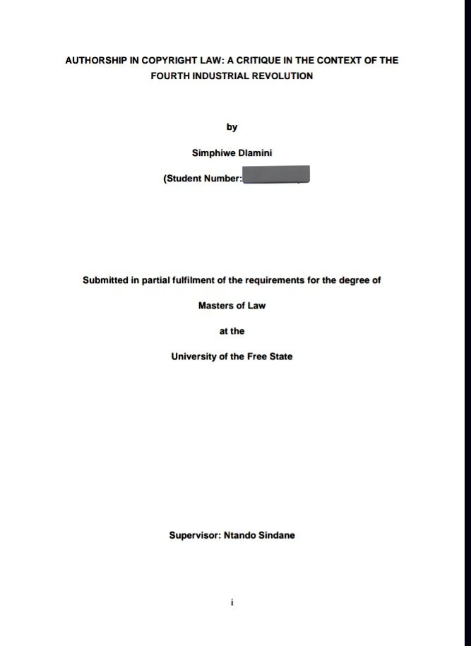 Whilst I was visiting Bloemfontein, I got a chance to attend Simphiwe Dlamini's graduation at UFS. She was my first masters student.

I supervised her LLM thesis titled: 'Authorship in Copyright Law: A Critique in the Context of the 4th IR'

So proud of you  Dlamini! 💯👏🏽🙂