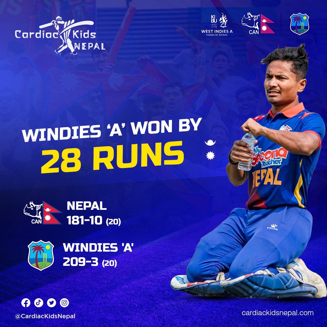 West Indies 'A' beat Nepal by 28 runs and take an unassailable 3-1 lead in the series as skipper Rohit Paudel battled alone again. Serious issue in the batting form of other players ahaead of World Cup.

#NEPvsWIA #NepalCricket