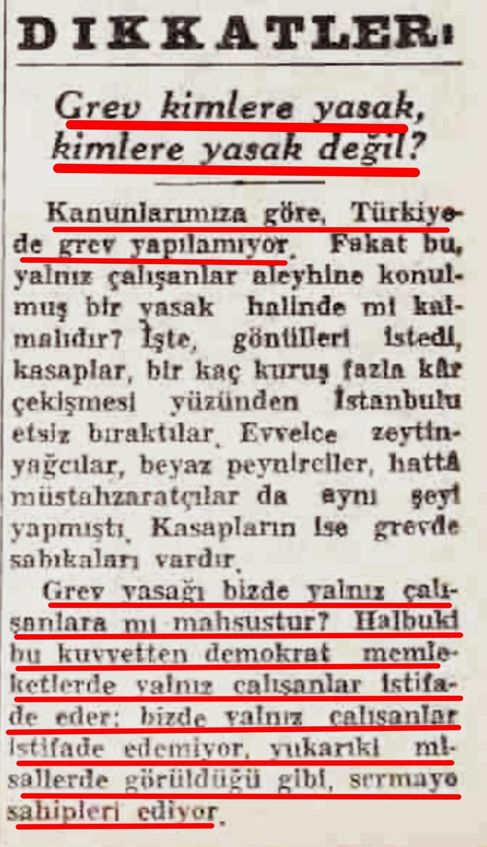 Tek parti devrinde işçiye grev yapmak da yasakmış! CHP'yi 'solcu ve işçi dostu', hatta sermaye sahibi işveren-patrona karşı emekçi kesimin güvencesi zannedenleri düşüp bayıltacak bir haber! 1 Kasım 1945 Akşam