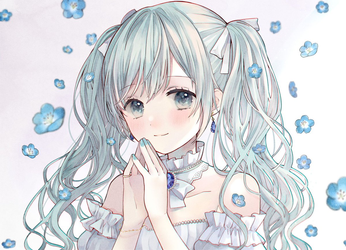 初音ミク「ネモフィラとみくちゃん#初音ミク#VOCALOID 」|ちくわてんのイラスト