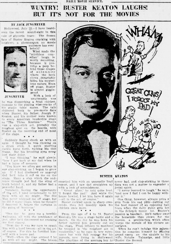 Wuxtry! Buster Keaton Laughs! But It's Not For The Movies -Muscatine Journal And News Tribune, July 23, 1923 #busterkeaton #damfino #oldhollywood #silentfilms