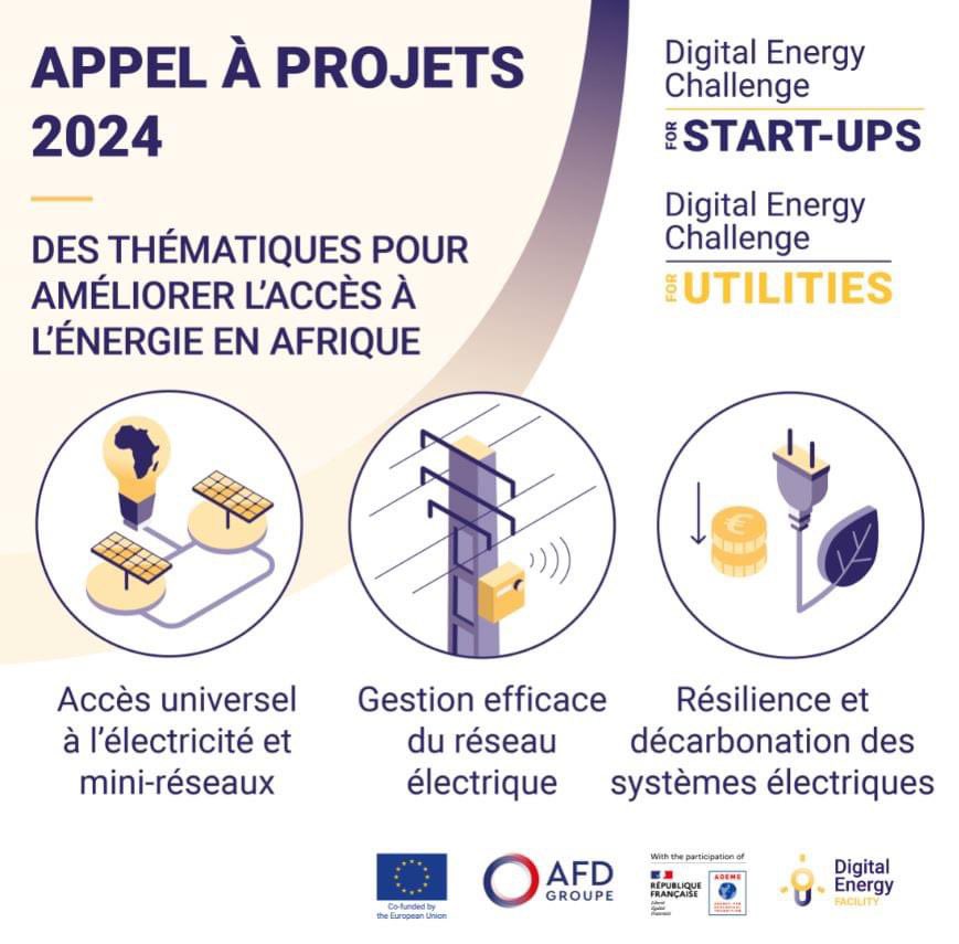 L'appel à projets 2024 du #DigitalEnergyChallenge est de soutenir le développement de solutions innovantes susceptibles de promouvoir un meilleur accès à l'énergie et de faciliter l'intégration des énergies renouvelables et l'amélioration de la performance des opérateurs
1/3