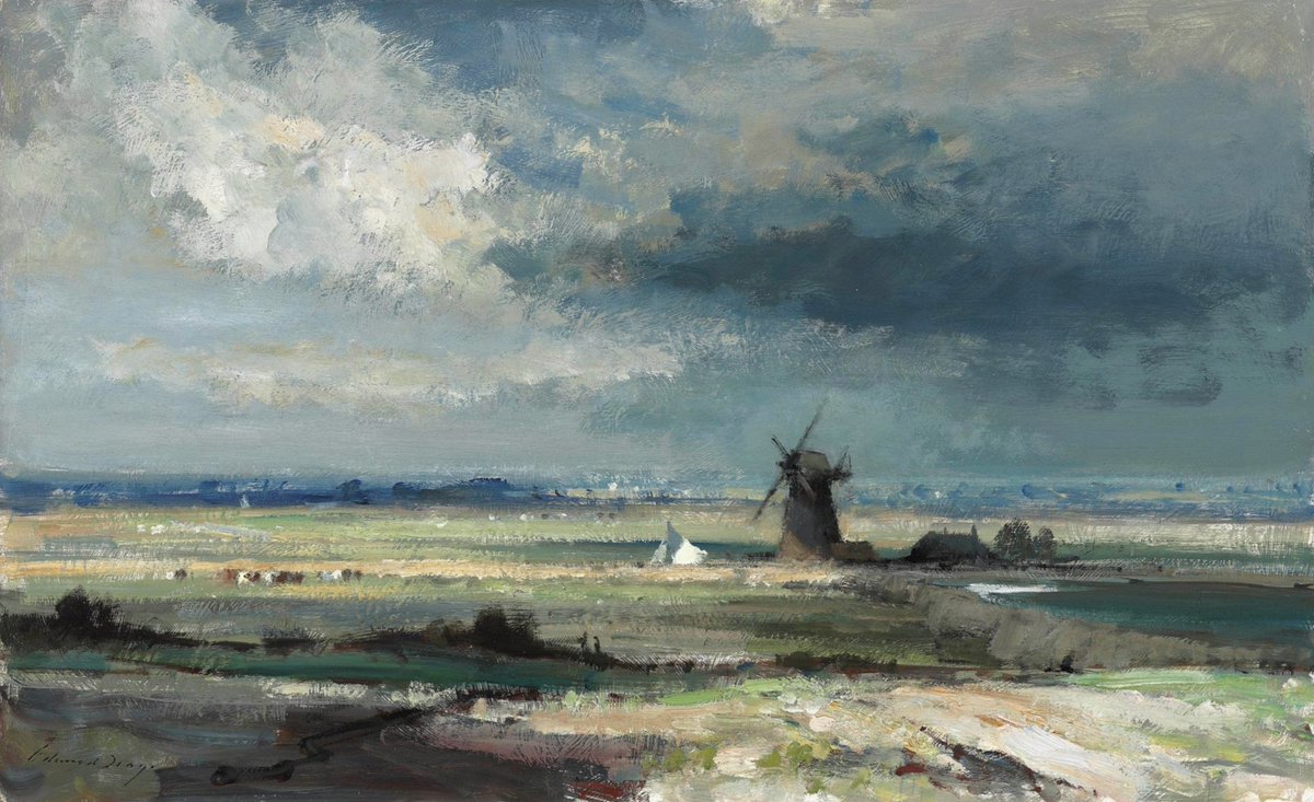 Good Day! Thurne Mill, Norfolk by Edward Seago (1910-1974) Oil on Board (Private Collection)