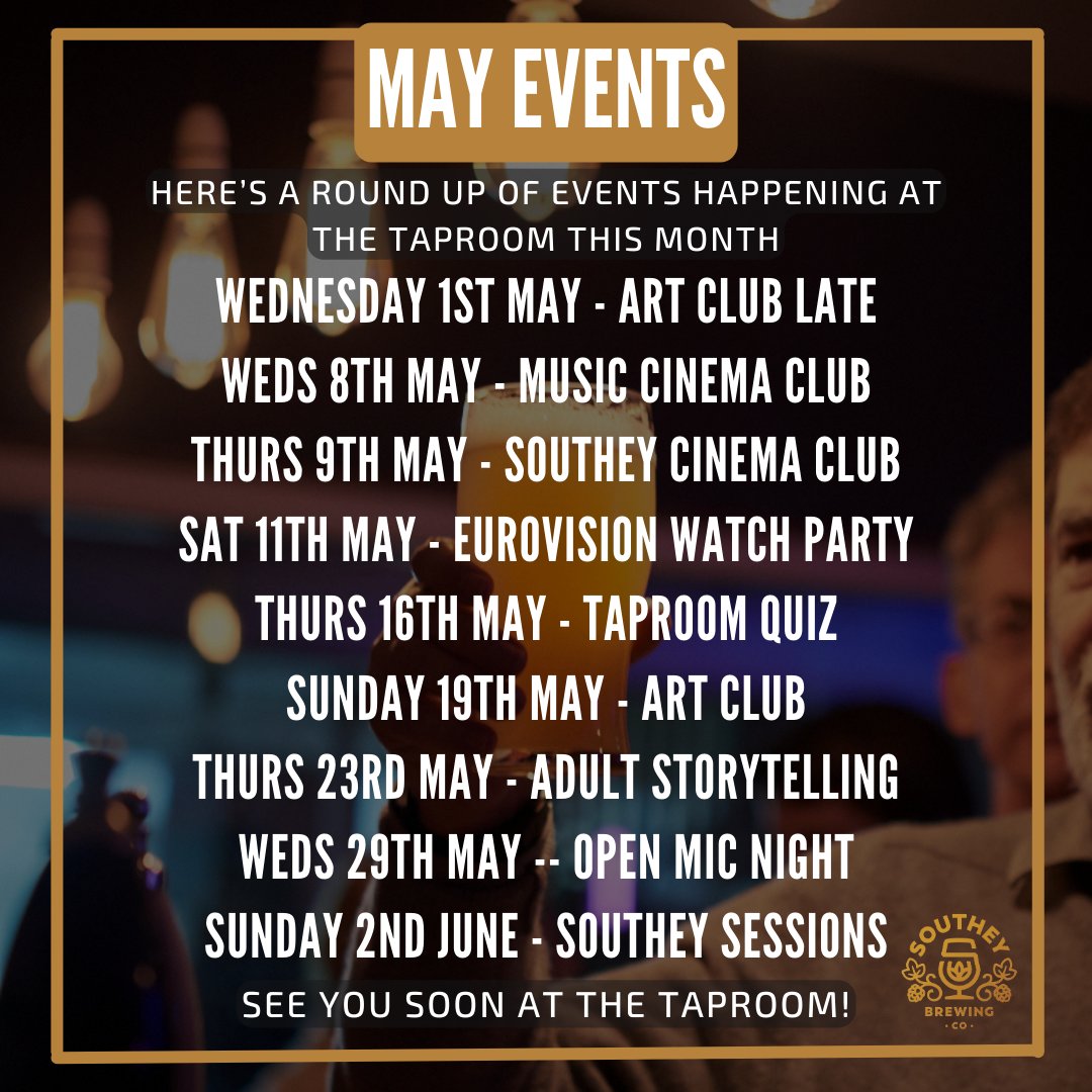 MAY EVENTS AT THE TAPROOM! 🍻
Plenty to gear you up for a great summer ahead.

💻 As ever; all details on the Events Section of our website; southeybrewing.co.uk

See you at the taproom soon!
#penge #SE20 #taproom #craftbeer #events