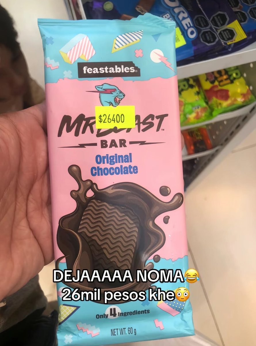 @MrBeast Feastables : $3 dollars🤣
Feastables in Argentina: $30 dollars 🤣