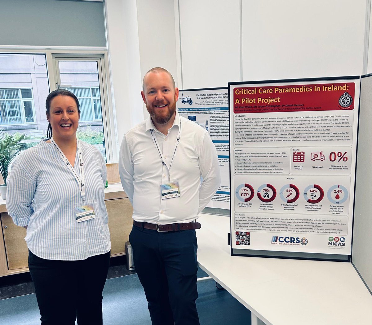 “Critical Care Paramedics in Ireland - A Pilot Project” poster presented at #Retrieval2024 in Glasgow today by 2 of our @AmbulanceNAS CCPs @Lauraoc25 and @_PaulDolan.