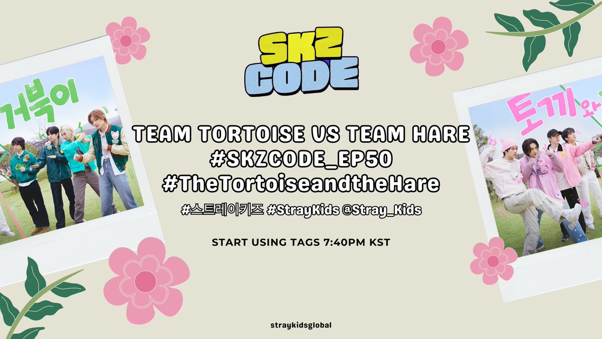 💚 Trending Party 🩷

It's SKZ CODE day! Are you ready for the final battle? 💚⚡️🩷

TEAM TORTOISE VS TEAM HARE
#SKZCODE_EP50
#TheTortoiseandtheHare
@Stray_Kids