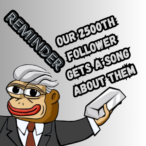 We're Wondering Who Our 2500th Follower will be. ApeSh!T will write this person a song. Please share this so we can grow the movement and defeat the evil #Silver manipulation. #SilverSqueeze