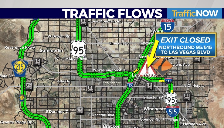 3:05am - FREEWAY EXIT CLOSED NORTHBOUND 95/515 TO LAS VEGAS BLVD @nevadadotvegas IS MAKING REPAIRS FROM AN EARLIER OVERNIGHT CRASH THERE UPDATES ON @8NewsNow with @JLangelerNews & @sherryswensk #NVtraffic #LVtraffic #8NN