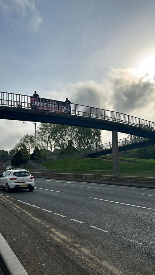 While since I've done a banner drop. This one done by ex @UKLabour members. None of us expelled. All just left the party & doesn't that say everything about how many of us feel about Labour under @Keir_Starmer Members long before Corbyn was elected leader. VOTE JAMIE DRISCOLL!