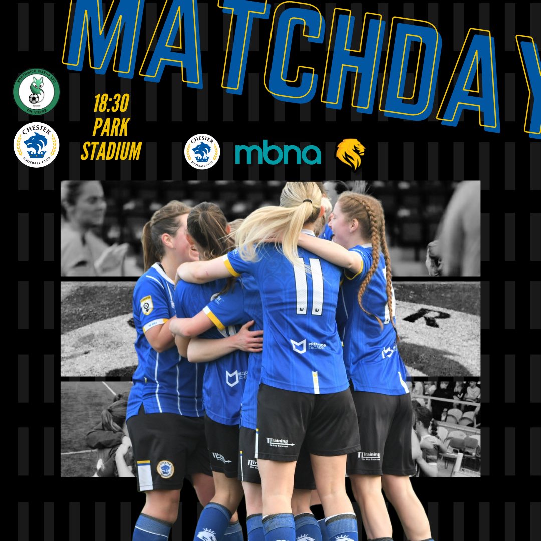 🦭𝐌𝐚𝐭𝐜𝐡𝐝𝐚𝐲! It’s our final matchday of the season as we visit @northwichvixens! 🆚 @northwichvixens ⌚️ 18:30pm K.O. 📍 Park Stadium, CW9 7PJ Let’s end a great season on a high blues 🔵 #OurClub | #ChesterFC 🔵⚪️