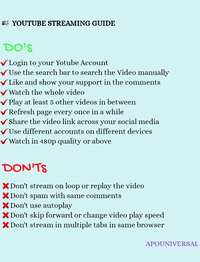 📢 YOUTUBE STREAMING GUIDE

Dear #apocolleagues, Join us in a Streaming Party on Youtube for #SiameseAssetxApo
⚠️Please pay attention to the mentioned DOs and DON'Ts

SUSTAINOVATIVE LIVING WITH APO

#SiameseAssetxApoinCTW 
#ApoNattawin #SiameseAsset
@Nnattawin1 @siameseasset