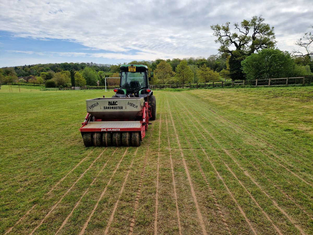 EcosolTurfcare's tweet image. We offer sand banding to provide a secondary drainage system to fine and outfield turf which already has a system of pipes and/or gravel in place. Here we are in action this week at @hartpury . #drainage #sportspitches #BLEC #sandmaster #secondarydrainage
