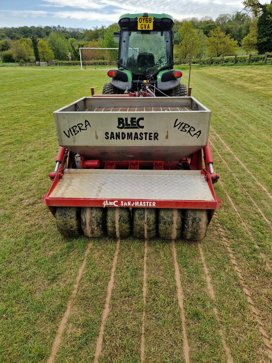 EcosolTurfcare's tweet image. We offer sand banding to provide a secondary drainage system to fine and outfield turf which already has a system of pipes and/or gravel in place. Here we are in action this week at @hartpury . #drainage #sportspitches #BLEC #sandmaster #secondarydrainage