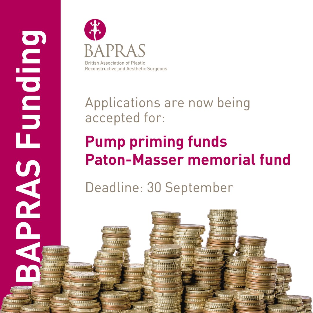 Applications are now open for 2024 BAPRAS pump priming funds and Paton-Masser memorial funds! To be eligible, the applicants must either be a holder of NTN in plastic surgery or a consultant within 5 years of appointment. ⏰Apply by 30 September ➡️lnkd.in/eMzN3WyC