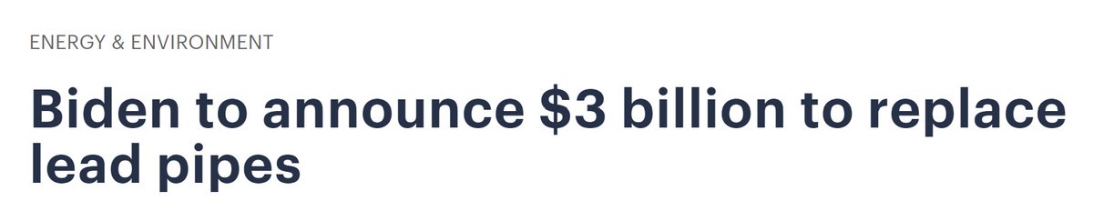 🌎Today: *More* Climate, Public Health, and Environmental Justice action from @POTUS. (1) Lead Pipes - 'President Biden will announce Thursday that his administration will be doling out $3 billion in funds to replace lead pipes, which can pose a health hazard.'