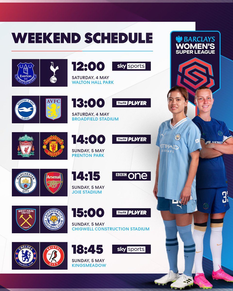Plenty of exciting #BarclaysWSL action taking place this weekend!

Which game are you most looking forward to watch? 👀