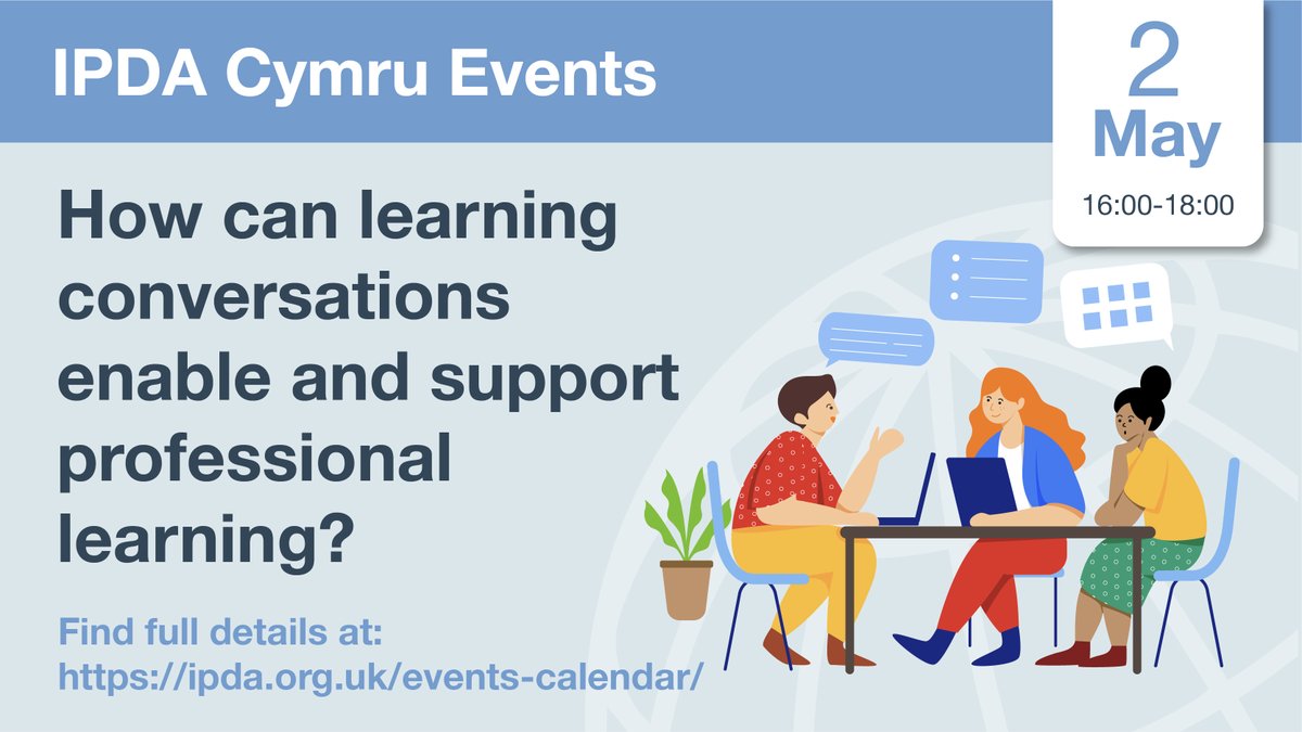 Join us this evening at 4pm for a conversation around conversations, learning conversations that is, and how they can support professional learning This event is free to attend and open to all. eventbrite.co.uk/e/ipda-cymru-h…