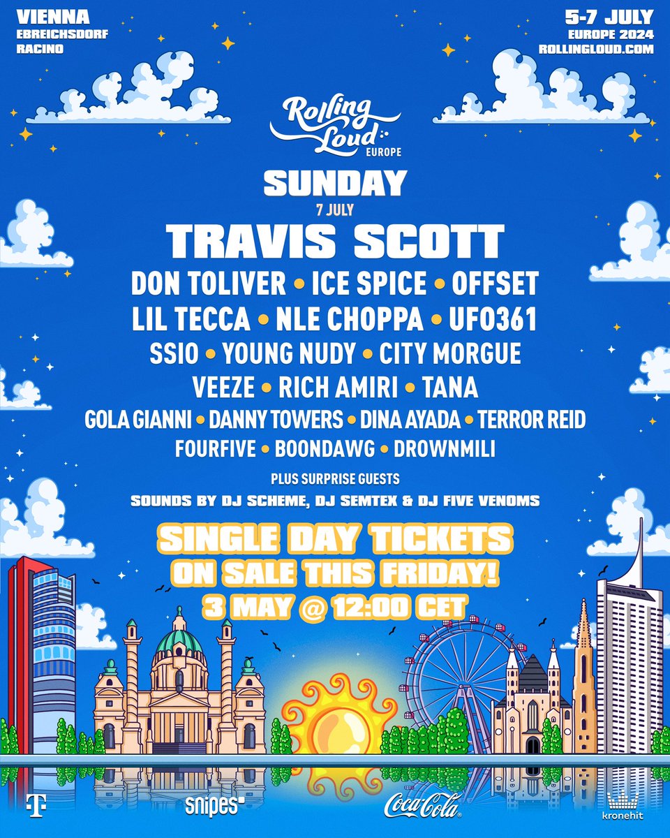 LIMITED SINGLE DAY TICKETS ON SALE THIS FRIDAY @ 12:00 CET! Catch @trvisXX, @DonToliver, @icespicee_, @OffsetYRN, @liltecca, @Nlechoppa1 + more! DON’T SLEEP! 👉 Europe.RollingLoud.com