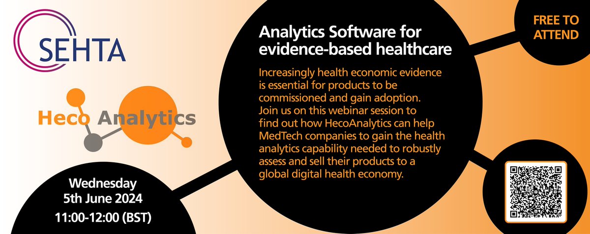 Join @SEHTA_UK & HecoAnalytics webinar session to find out how #MedTech companies can gain the #healthanalytics capability needed to robustly assess & sell their products to a global #DiGiTALhealth economy. 5th June, 11-12:00, FREE to attend. REGISTER 👉bit.ly/3JHo5ba