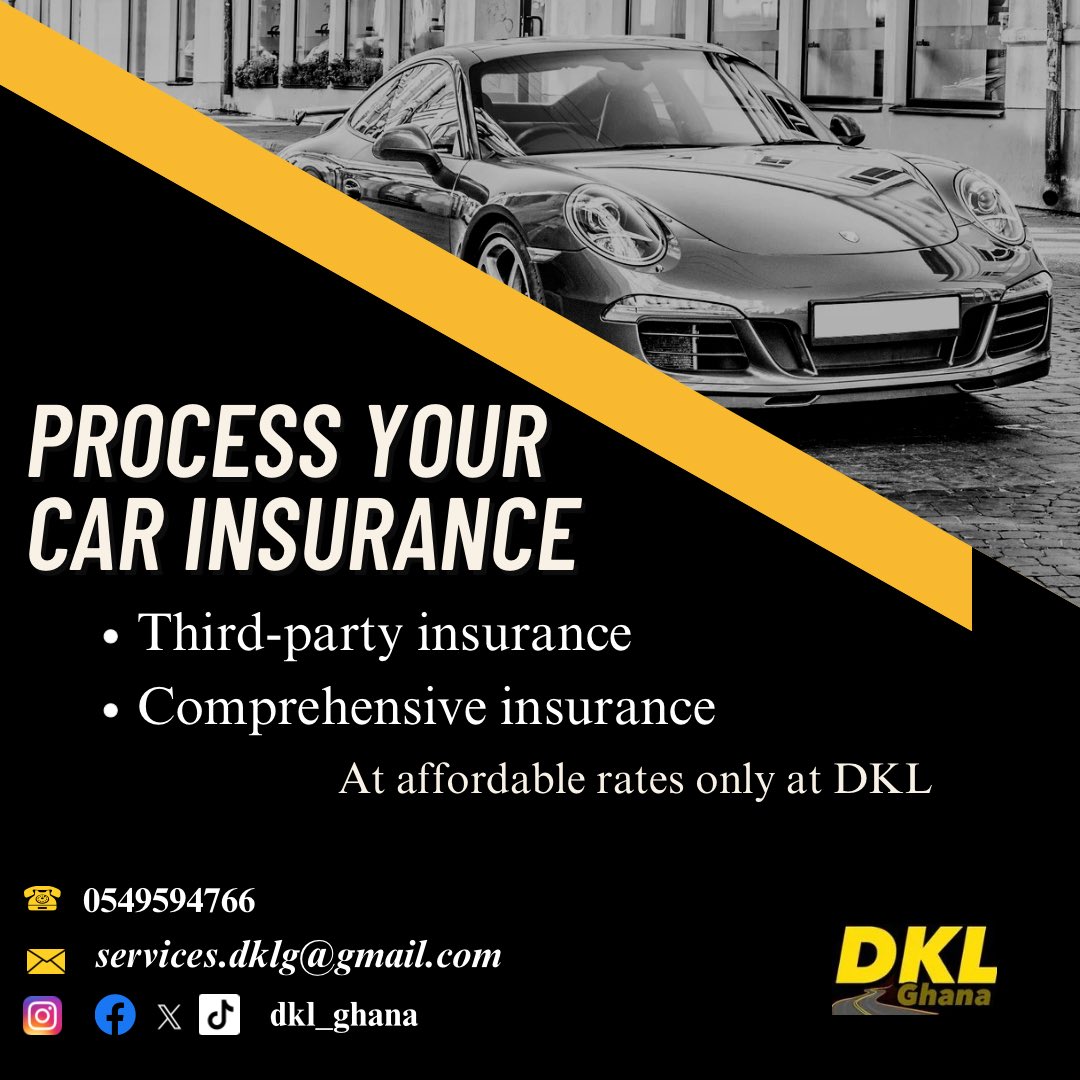 Stay protected, stay prepared! choose our car insurance coverage. We process both third party and comprehensive insurance services. 

☎️: 0549594766 
Visit us📍: K.Bamfo Business Centre A, 93 Busia Highway Accra
#DKLGhana #Carinsurance #thirdpartyinsurance #comprehensiveinsurance