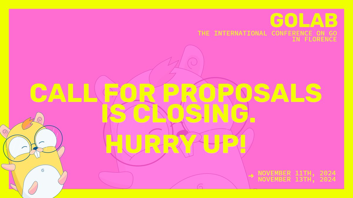 ⏳ Tick-tock, tick-tock…time's almost up! 
Submit your proposals for #GoLab2024 before May 6th and join us for an unforgettable experience! 
👉golab.io/call-for-propo…

#GoLab #CallForProposals #CFPDeadline