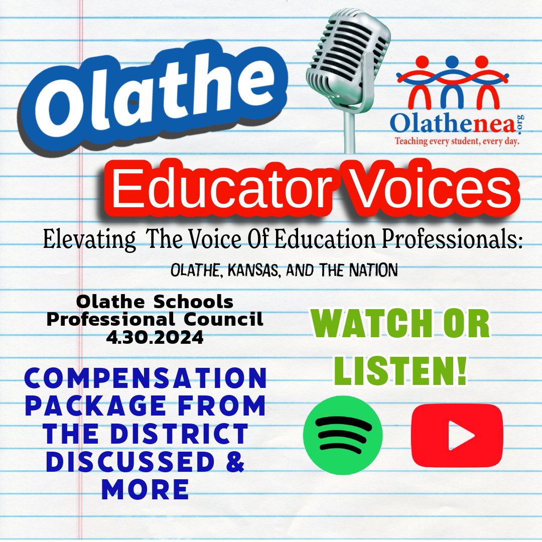 Did you miss Professional Council from Monday (4.30.2024), well we've got you covered. Watch on YouTube or Facebook or Listen on Spotify. Just search 'Olathe NEA' for our channels! Spotify: spoti.fi/44sI8DY YouTube: youtu.be/ZIUEgDj5CR4