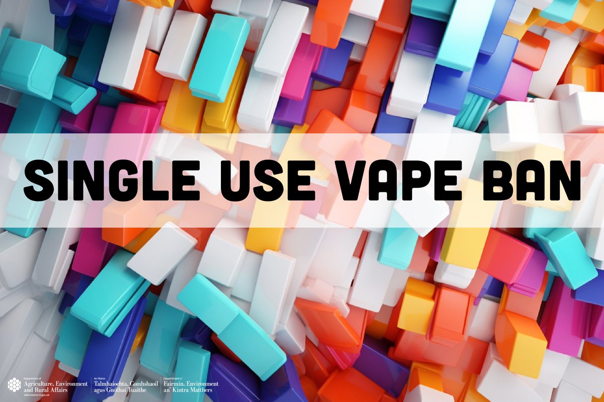 Environment Minister @AndrewMuirNI has announced his intention to ban the sale and supply of single use vapes by April 2025, in a bid to stop five million single use vapes being thrown away or littered every week across the UK. More info: daera-ni.gov.uk/news/minister-… @DHSCgovuk